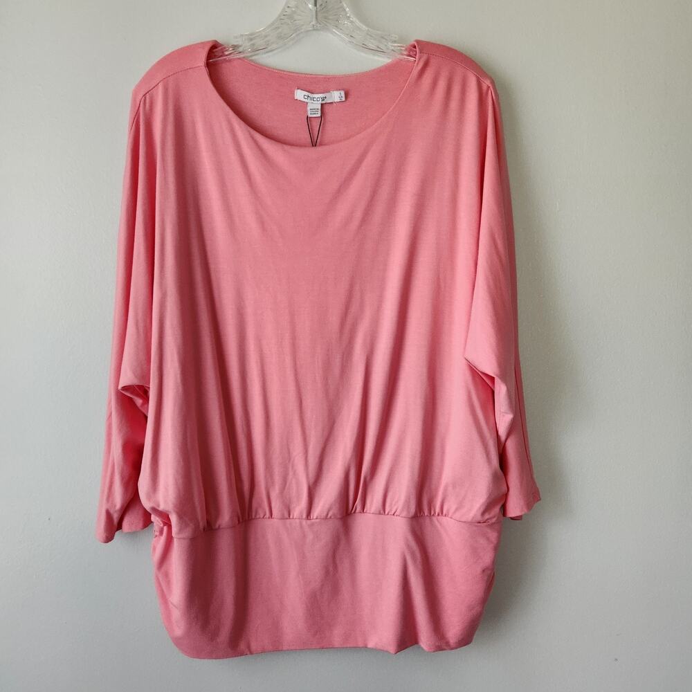 Chico's Top Women 3 XL Coral Banded-Hem Coastal Elevated Basic Capsule Boho Chic